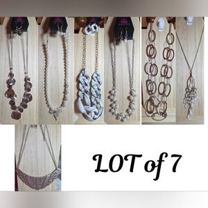 Lot of 7 Silver, White, Pearl Necklaces By Paparazzi